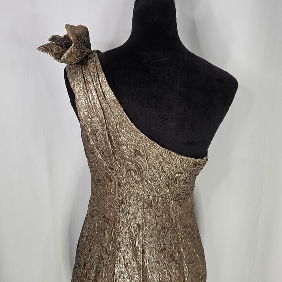 ABS Allen Schwartz Gold Mini Dress One Shoulder Gold Metallic Cocktail Sz 8 - Picture 7 of 10